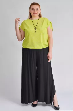 Брюки палаццо черного цвета с разрезами по бокам больших размеров