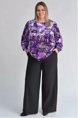 Широкі брюки з м’яким блиском і камінцями по швах великих розмірів