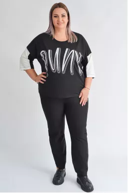 Черные брюки 7/8  с отделкой по низу штанин больших размеров