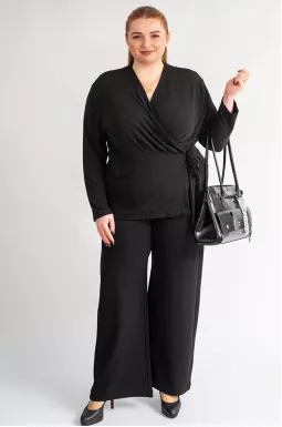 Брюки чорні широкі з еластичної тканини великих розмірів