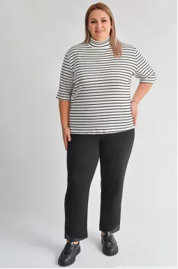 Чорні брюки 7/8 із вставками з екошкіри великих розмірів 