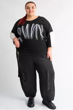 Брюки банани з кишенями та декоративними блискавками великих розмірів
