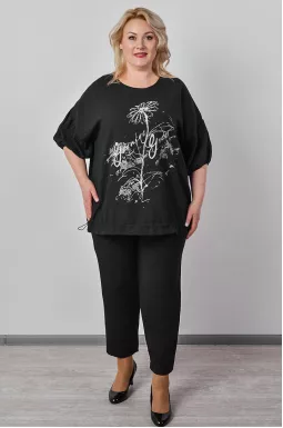 Брюки бананы с фактурной резинкой с люрексом больших размеров