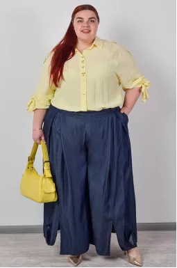 Брюки-спідниця в кольорі денім з розрізами на кнопках великих розмірів