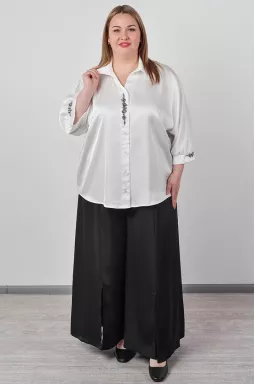 Атласні брюки палаццо з декоративними розрізами великих розмірів