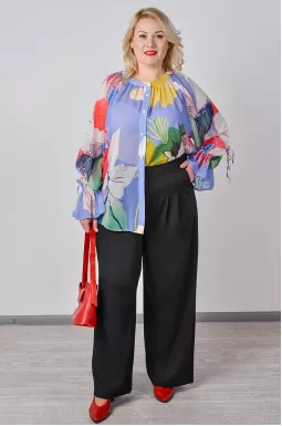 Брюки широкі зі складками та декоративним поясом великих розмірів