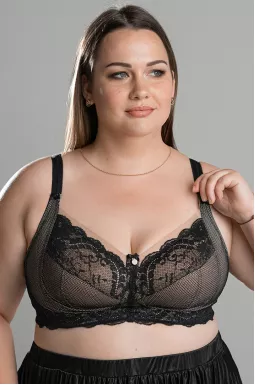 Чорно-бежевий мереживний  бюстгальтер великих розмірів