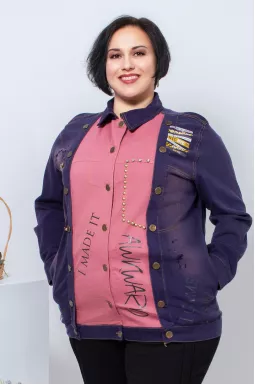 Двухцветная котоновая куртка с декором батал