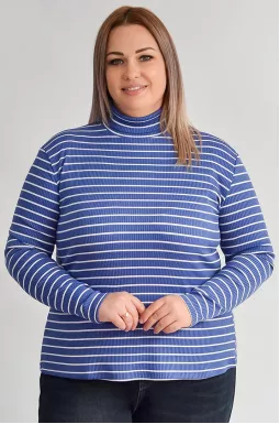 Гольф у синьо-білу смужку з довгим рукавом великих розмірів