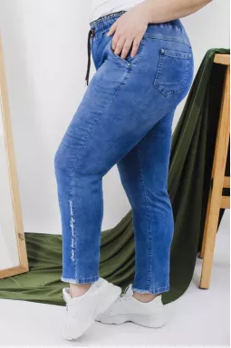 Джинси банани на шнурівці з потертостями батал