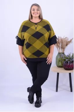 Джемпер довгий двокольоровий з прикрасою батал