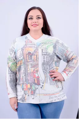 Джемпер довгий зі стильним принтом батал