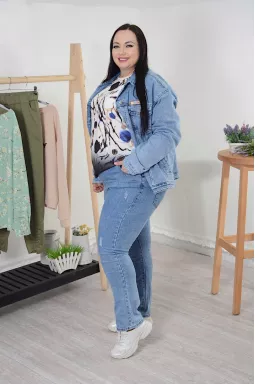 Джинси середні однотонні з високою посадкою на резинці батал