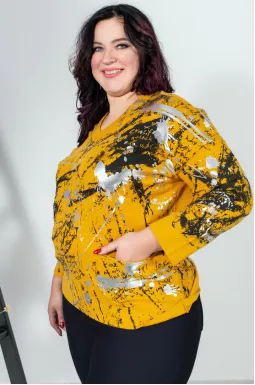 Джемпер короткий з кишенями та хаотичним принтом батал