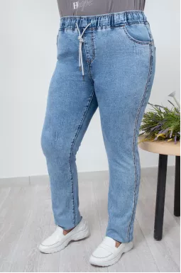 Джинси світлі з лампасом із камінців батал