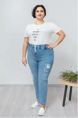 Джинси 7/8 на резинці декоровані нашивками супер батал