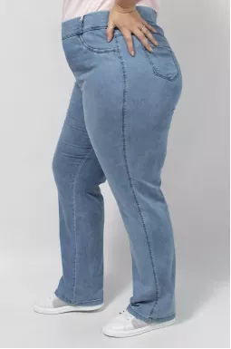 Светлые летние джинсы с высокой посадкой супер батал