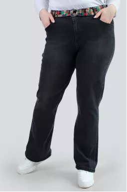 Джинсы с высокой посадкой и ярким поясом батал