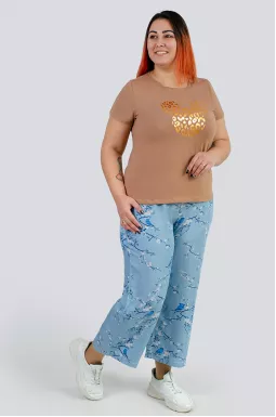 Джинсы кюлоты в принт больших размеров