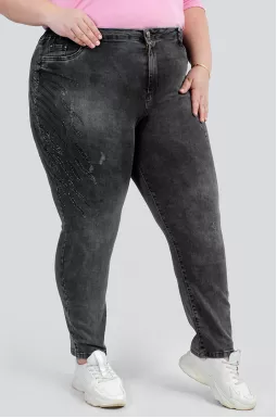 Джинси графітові зі стразами великих розмірів