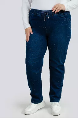 Джинси завужені зі стразами в леопардовий принт великих розмірів