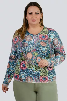 Пуловер в різнокольоровий принт великих розмірів