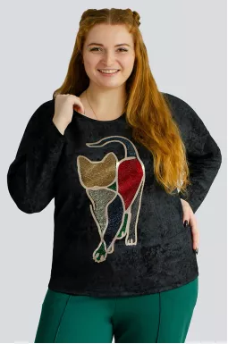 Джемпер з котиком зі стразами великих розмірів