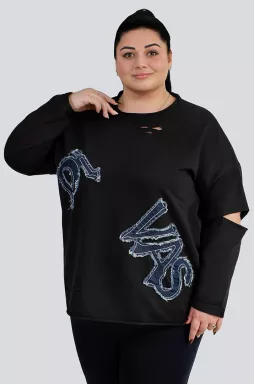 Джемпер спорт з джинсовим декором великих розмірів