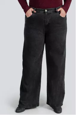 Широкие графитовые джинсы со стразами больших размеров