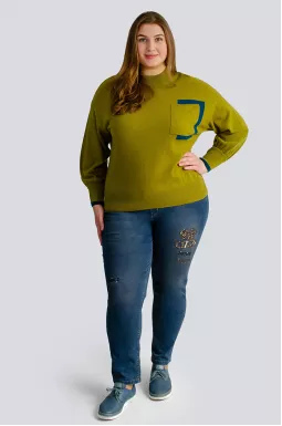 Синие зауженные джинсы с декором больших размеров