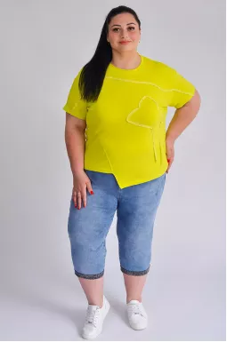 Капрі джинсові з анімалістичним принтом на манжетах великих розмірів