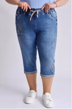 Капрі джинсові блакитні з декором великих розмірів