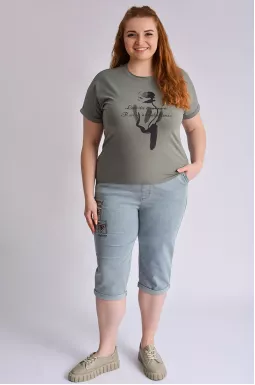 Капрі джинс з нашивками великих розмірів