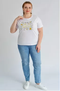 Джинсы зауженные с минималистичной вышивкой больших размеров