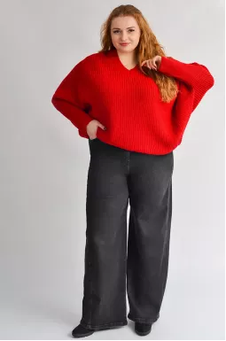 Джинсы с широкими штанинами и высокой талией больших размеров