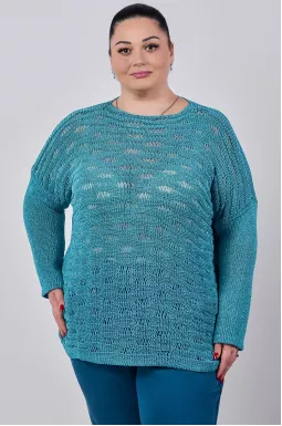 Джемпер короткий з крупною ажурною в’язкою великих розмірів