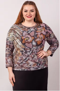 Джемпер короткий з квітковим принтом і насиченими акцентами великих розмірів