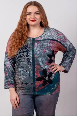 Джемпер спорт із принтом та текстильними прикрасами великих розмірів