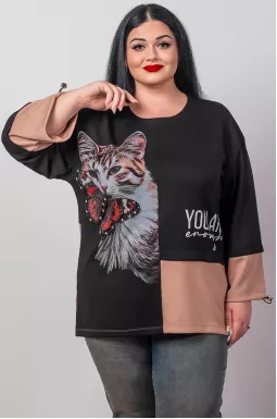 Джемпер довгий з контрастними вставками та графічним принтом великих розмірів