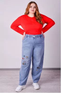 Джинси банани в блакитному кольорі з вишивкою великих розмірів