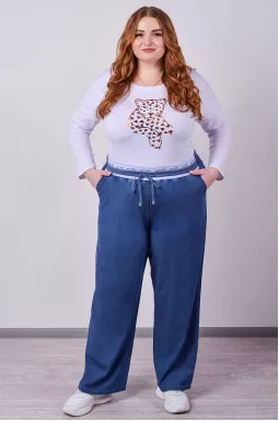 Джинси з тенселу в синьому кольорі з акцентом на поясі великих розмірів