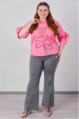 Сірі джинси кльош з широким контрастним поясом великих розмірів