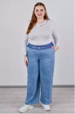 Джинси широкі з високим еластичним поясом великих розмірів