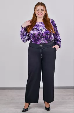 Джинси широкі в чорному кольорі з еластичним поясом на шнурку великих розмірів