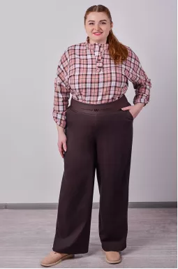 Широкі джинси шоколадного кольору з акцентним поясом великих розмірів