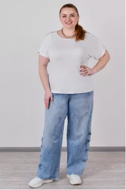 Джинси широкі в блакитному кольорі з декоративними прорізами великих розмірів