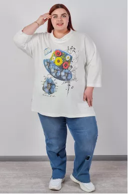 Джинси завужені з декоративними потертостями великих розмірів