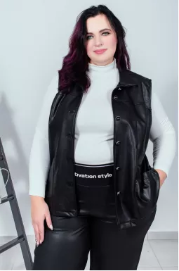 Жилет короткий из экокожи батал