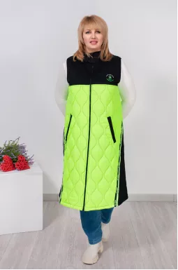 Довгий двокольоровий жилет з кишенями на блискавках батал