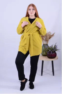 Демисезонный длинный кардиган с поясом батал